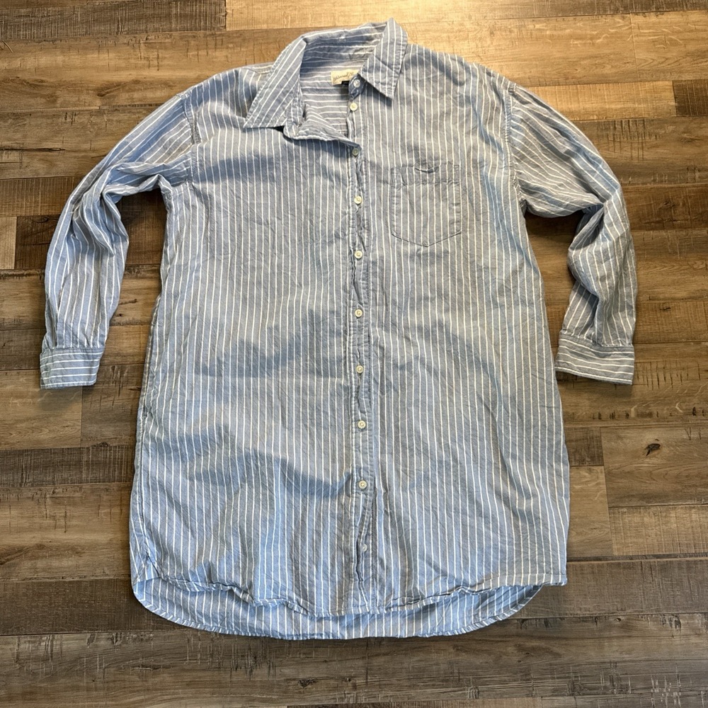 Universal Threads Blue White Striped Shirt Dress Sz L Pockets